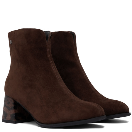 Maciejka Suede Ankle Boots Block Heel Side Zip Chocolate Brown K7202-02/00-8