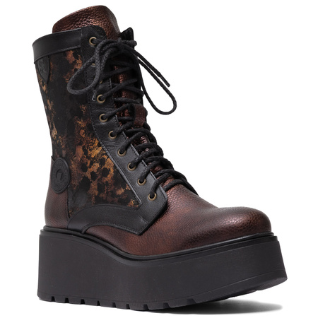 Maciejka Leather Platform Ankle Boots With Zip And Laces Brown-Black 06720-02/00-8