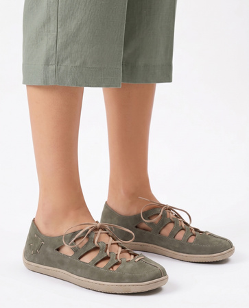Maciejka Półbuty Skórzane Ażurowe BAREFOOT Zielone 06835-24/00-1