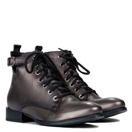 Maciejka Natural Leather Lace-Up Boots Metallic Bronze with Strap Detail 07128-02-00-8