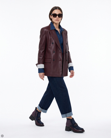Maciejka Leather Two-Tone Ankle Boots Decorative Strap Block Heel Burgundy-Navy A6747-23/00-8