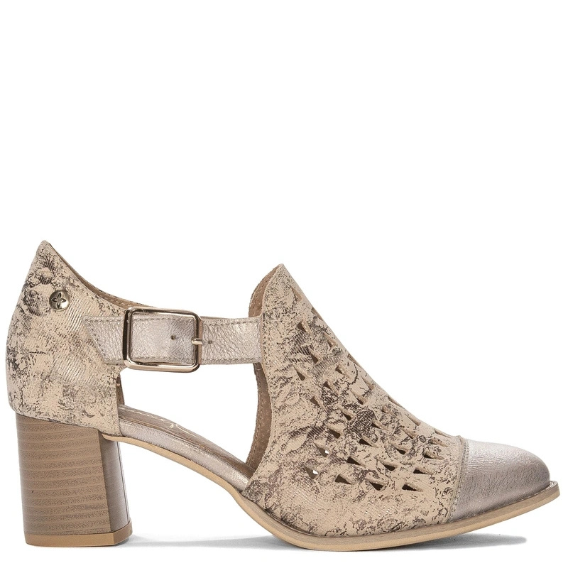 Maciejka leather cutout pumps block heel 6 Cm beige-gold 04962-43/00-5