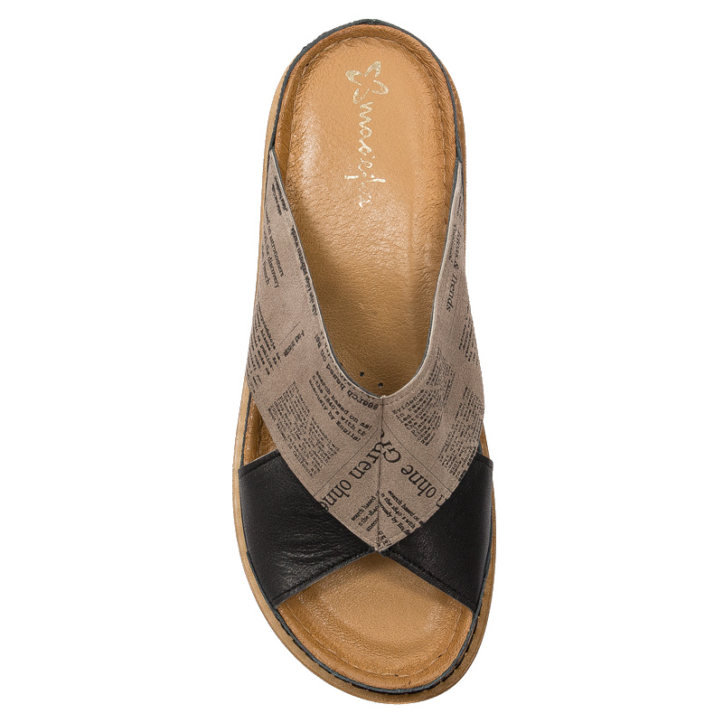 Maciejka Black&Brown Women's Leather Slides