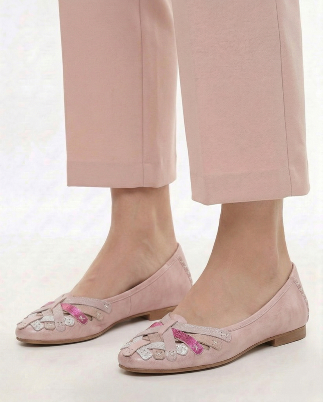 Maciejka Leather Ballet Flats Interlaced Hand-Stitched Pink 01358-51/00-0
