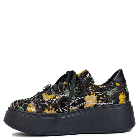 Maciejka  Leather Platform Sneakers With Artistic Print, Black 6191W-07/00-8