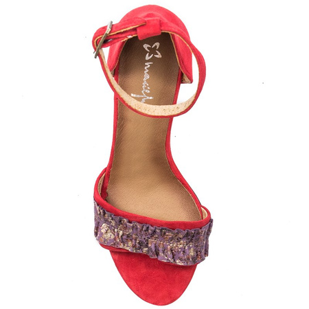Maciejka Elegant Suede Block Heel Sandals Multicolored Striped Heel Red 04144-08/00-5