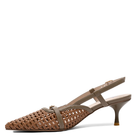 Maciejka Czółenka Skórzane Ażurowe Slingback Szpiczasty Nosek Brązowy K7446-29/00-1