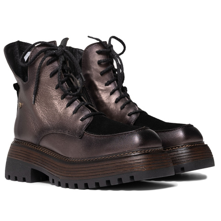 Maciejka Leather Women’s Lace-Up Platform Boots With Side Zipper Brown-Black 07110-02-00-8