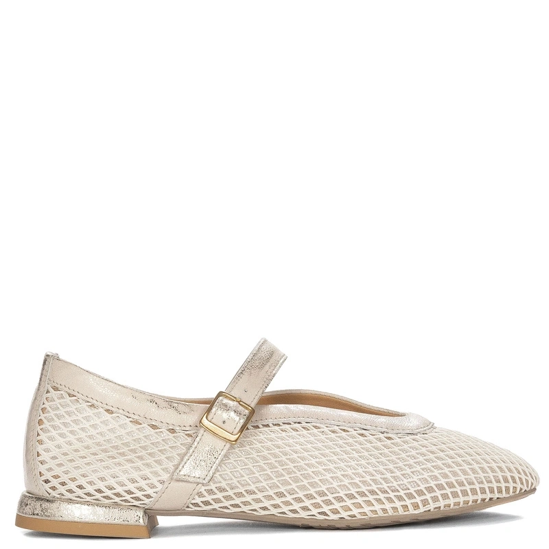 Maciejka Leather Openwork Mary Jane Ballet Flats White-Gold 06939-04-00-0