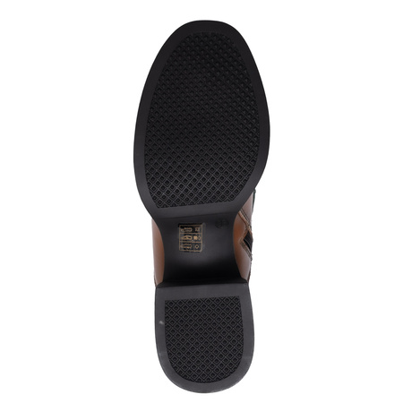 Maciejka Botki Skórzane Dwukolorowe Z Ozdobną Klamrą Brązowo-Zielone A6747-29/00-8