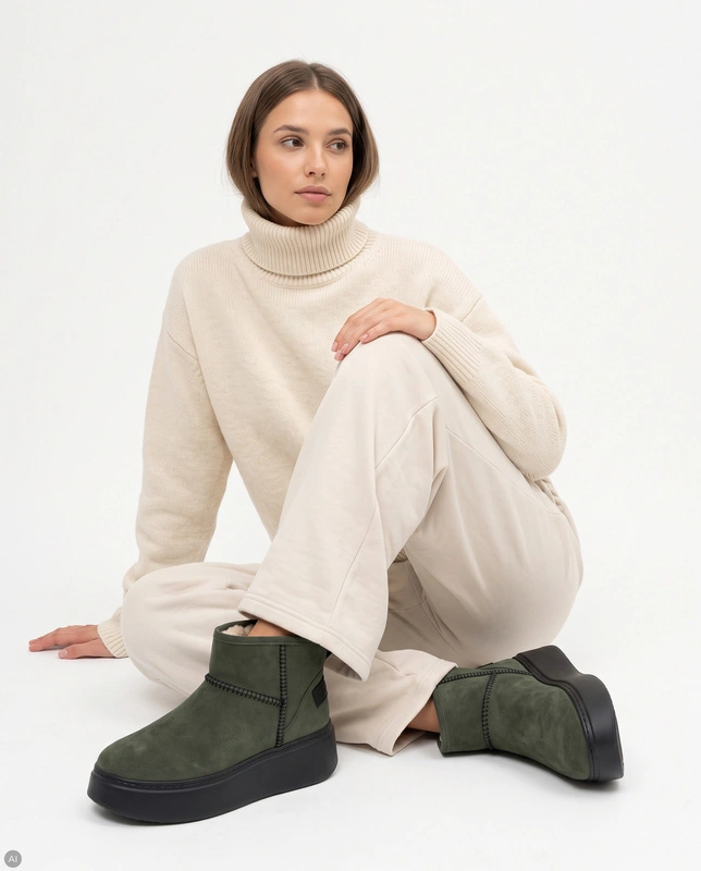 Maciejka Genuine Suede Women's Insulated Platform Ankle Boots Green 6257W-05/00-4