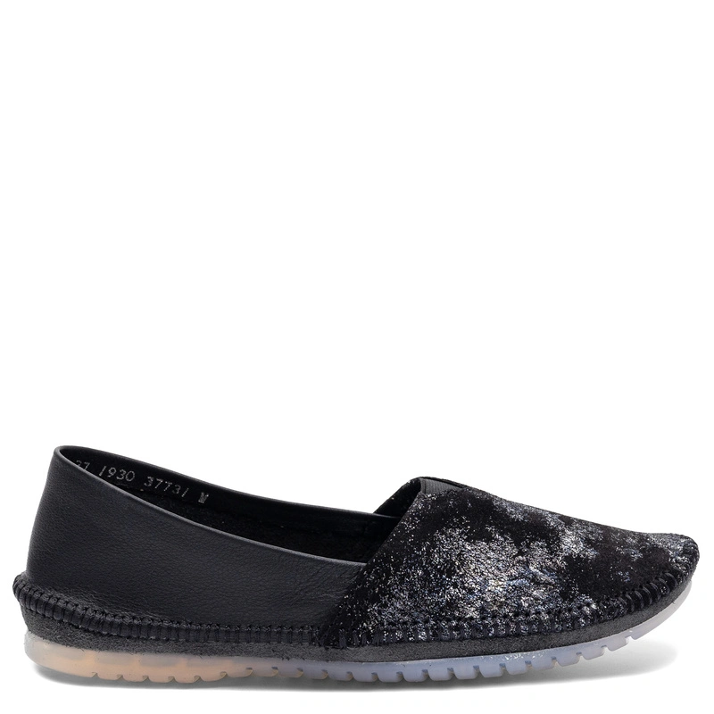 Maciejka Skórzane Półbuty Slip-On Metaliczne Czarno-Srebrne 1930W-47/00-0