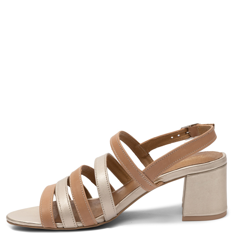 Maciejka Leather Elegant Women's Sandals Block Heel Beige Gold 07579-25/00-1