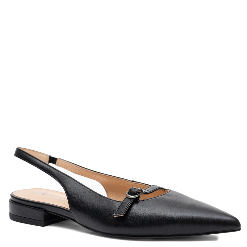 Maciejka Czółenka Slingback Skórzane Płaskie Czarne K7449-01/00-1