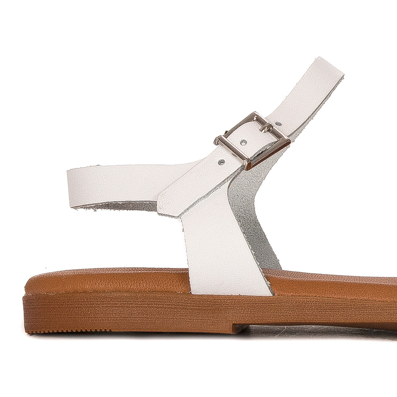 Maciejka Navy + White leather women's flat sandals