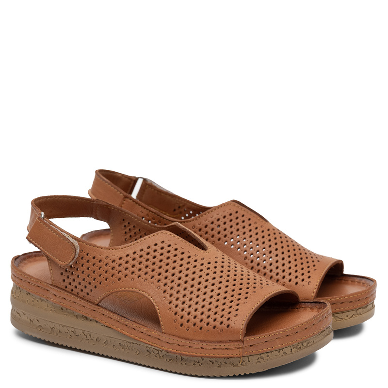Maciejka Leather Openwork Wedge Sandals Ginger L4494-29/00-1