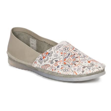 Maciejka Półbuty Damskie Skórzane Beżowe W Kwiaty