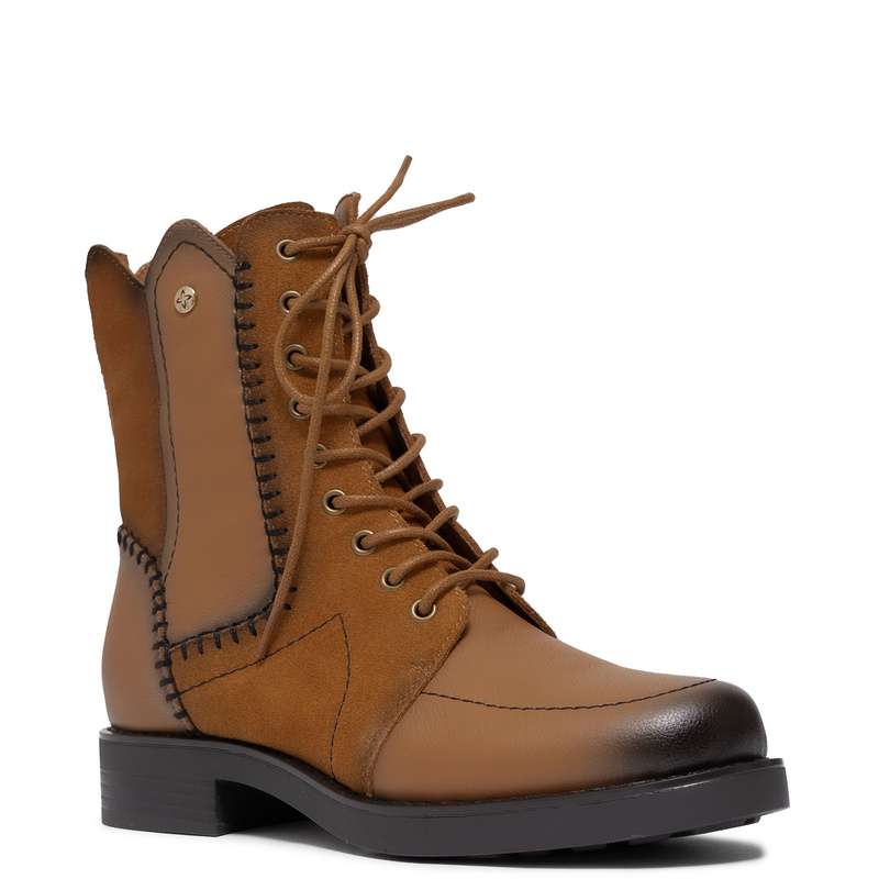 Maciejka Women’s Leather Lace-Up Boots Hand-Stitched Side Zip Cognac Brown A7155-07/00-7