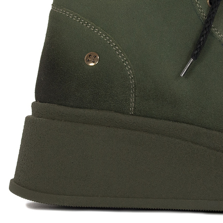 Maciejka Velour Leather Combat Boots on Platform Olive 06309-24/00-8