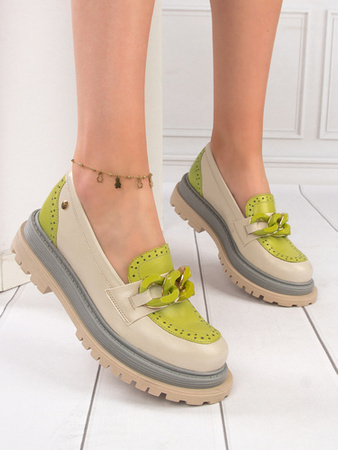 Maciejka Women's Beige + Pistachio Flat Shoes