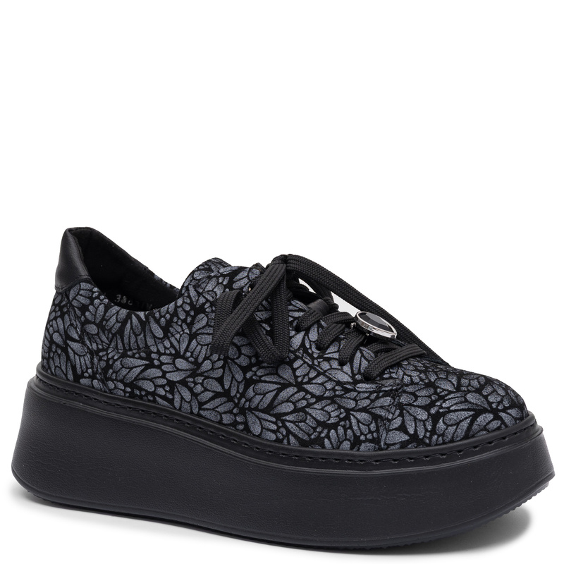 Maciejka Skórzane Sneakersy Damskie Na Platformie Czarno-Niebieskie 6191W-18/00-8