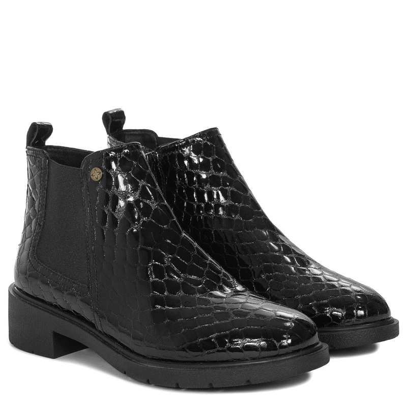 Maciejka Leather Ankle Boots Patent Snake-Embossed Black P7219-01/00-7