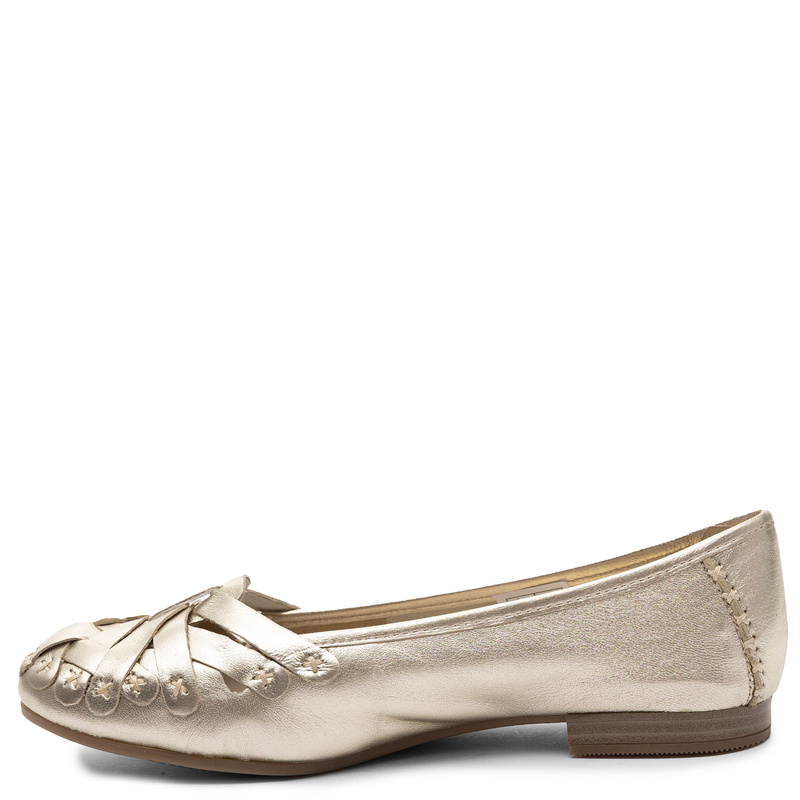 Maciejka Leather Ballerinas Openwork Flat Metallic Gold P7542-41/00-0