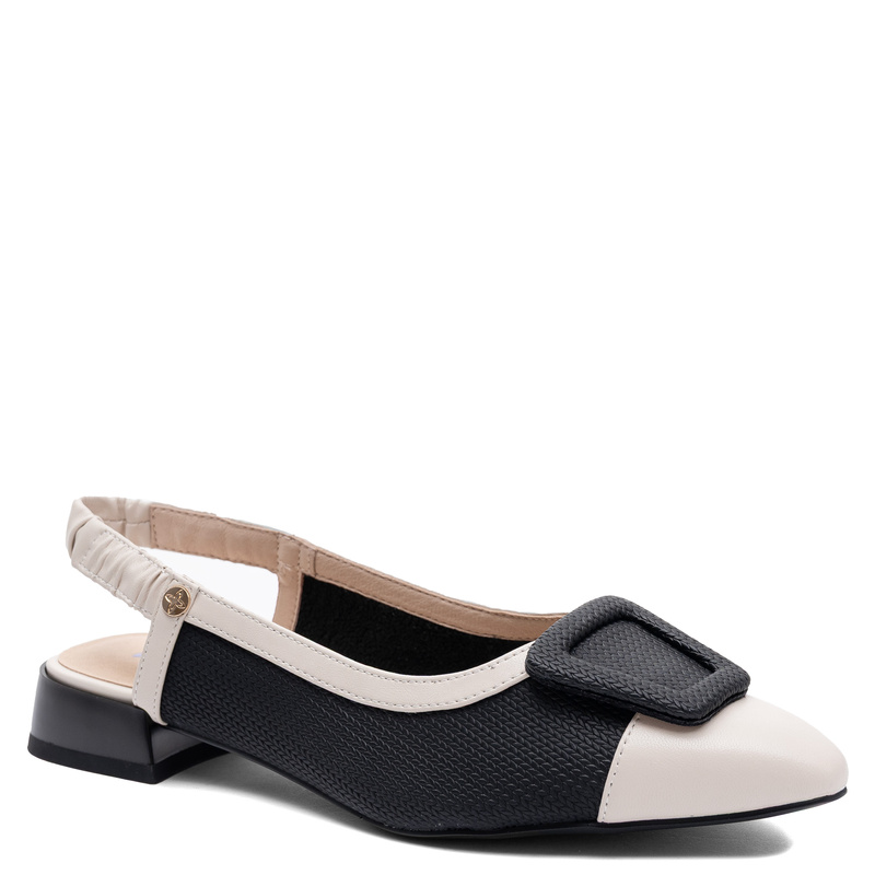 Maciejka Czółenka Slingback Skórzane Niski Obcas Czarno-Beżowe K7466-04/00-1