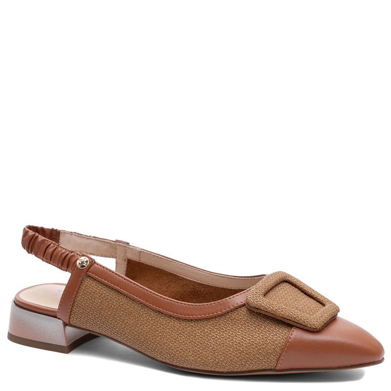 Maciejka Skórzane Czółenka Slingback Niski Obcas Brązowe K7466-29/00-1