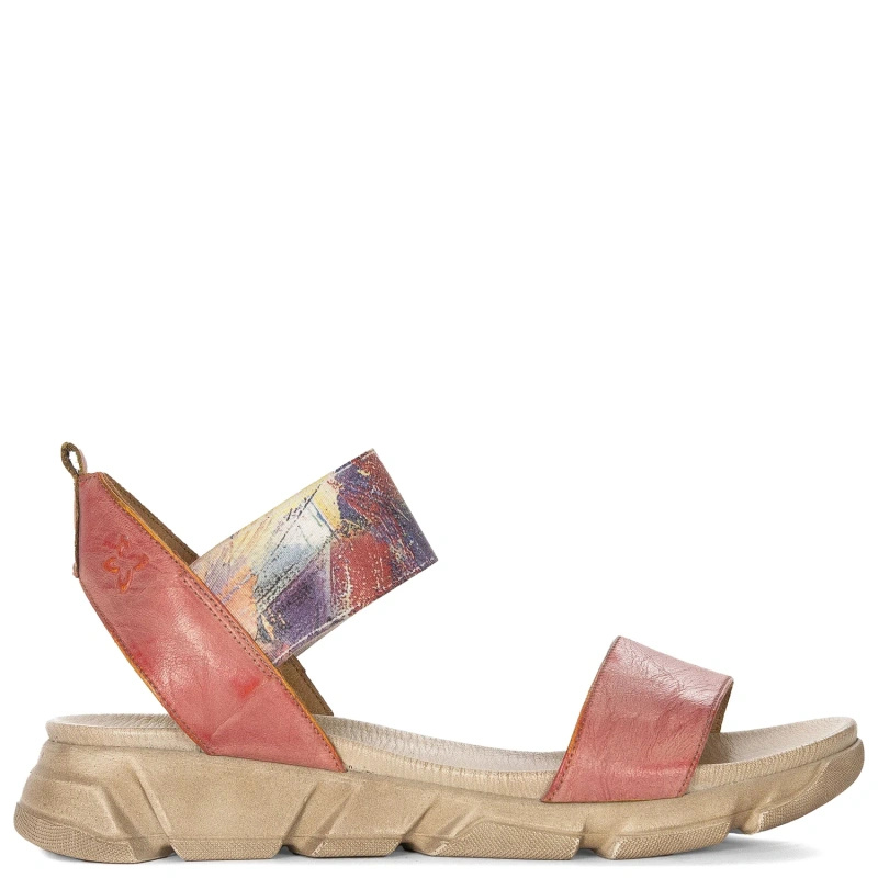 Maciejka Sandały Damskie Czerwono Beżowe