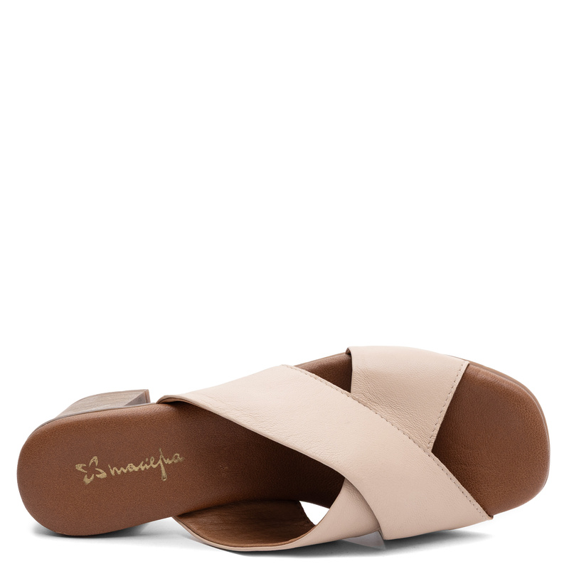 Maciejka Leather Criss-Cross Heeled Mules Elegant Beige E7390-04/00-1