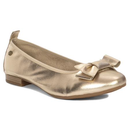 Maciejka Leather Ballerinas Metallic Bow Gold P6802-25/00-0
