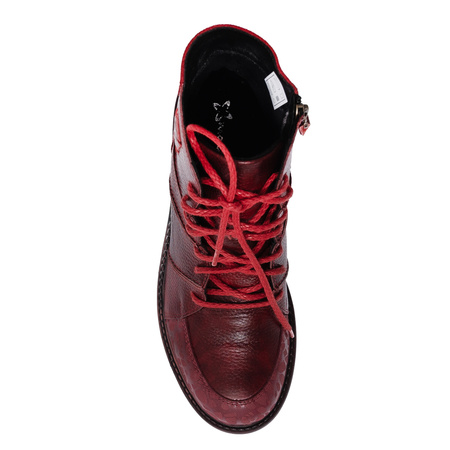 Maciejka Women’s Leather Lace-Up Boots Diagonal Stitching Zip Red 07047-08/00-8