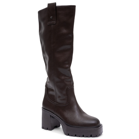 Maciejka Women’s Natural Leather Knee-High Boots Brown 8 cm Block Heel K7693-01/00-7