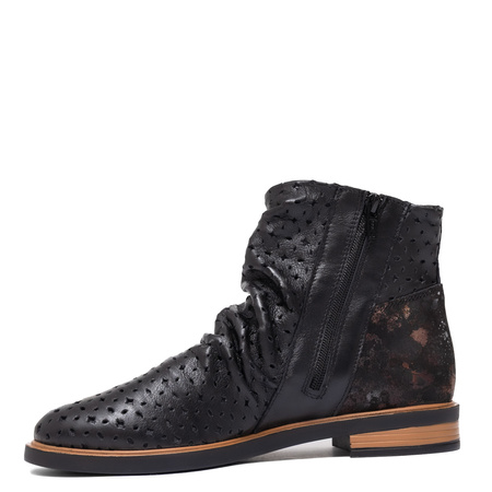 Maciejka Leather Ankle Boots Ruched Shaft Side-Zip Black 05922-01/00-5