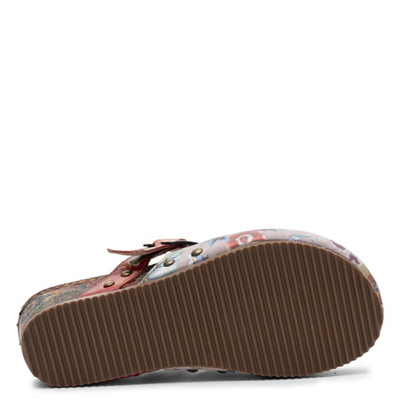 Maciejka Leather Patterned Wedge Mules Multicolour K7409-15/00-1