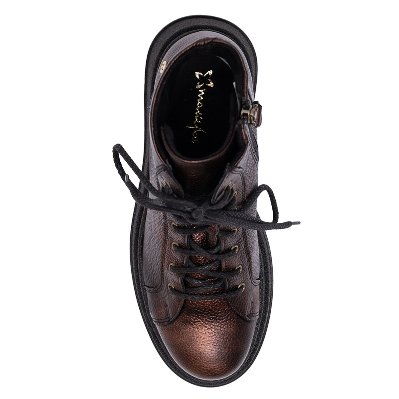 Maciejka Natural Leather Combat Boots on Platform Metallic Brown 06309-32/00-8