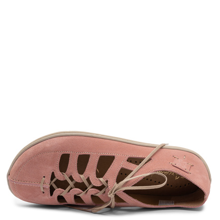 Maciejka Leather Lace-up Openwork Flat Shoes Pink 06835-33/00-1
