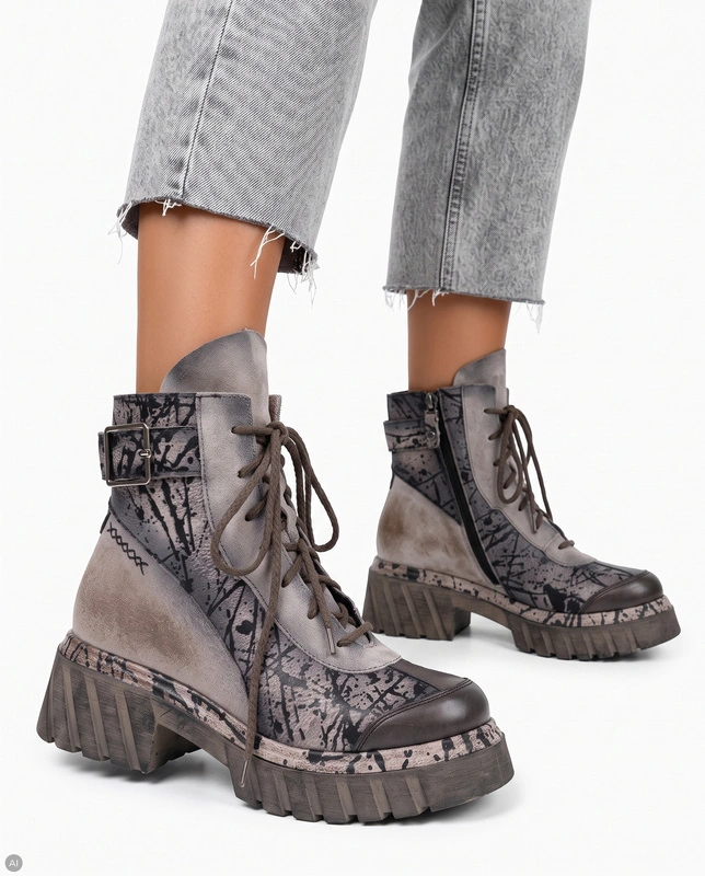 Maciejka Leather Artisan Patterned Platform Boots Brown 07625-02/00-8