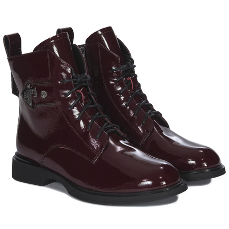Maciejka Women’s Ankle Boots Patent Leather Lace-Up Burgundy N3131-23/00-8