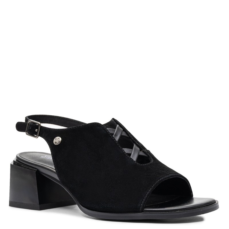 Maciejka Leather Sandals Suede Block Heel Black K7521-01/00-1