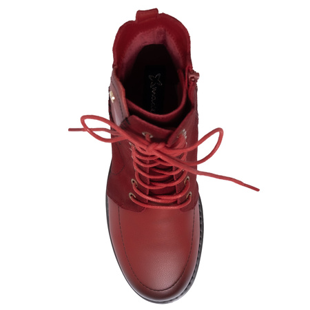 Maciejka Leather Lace-Up Boots Flat Heel Red A7155-08/00-7