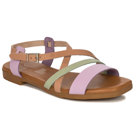 Maciejka beige leather women's flat sandals
