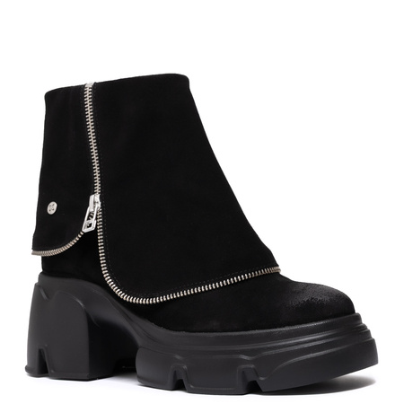 Maciejka Suede Ankle Boots Asymmetric Zip Black 07145-01/00-8