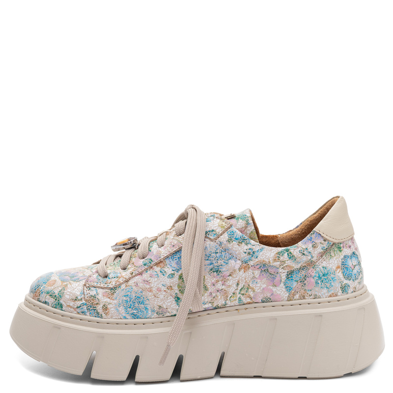Maciejka Skórzane Sneakersy Na Platformie w Kwiaty Wielokolorowe 6891W-05/00-8