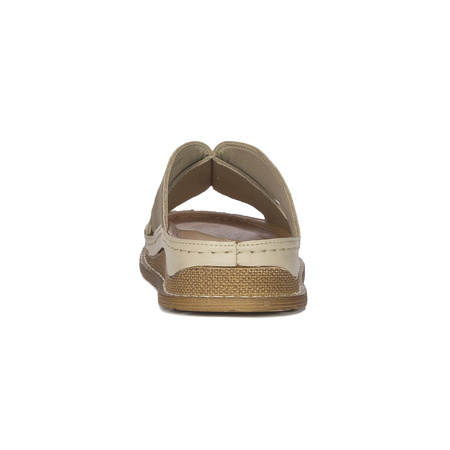 Maciejka Beige + Gold Women's Leather Slides