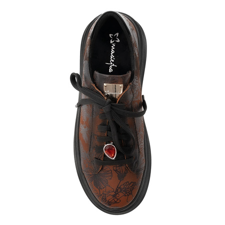 Maciejka Leather Platform Floral Pattern Cognac Brown Sneakers 06191-29/00-8
