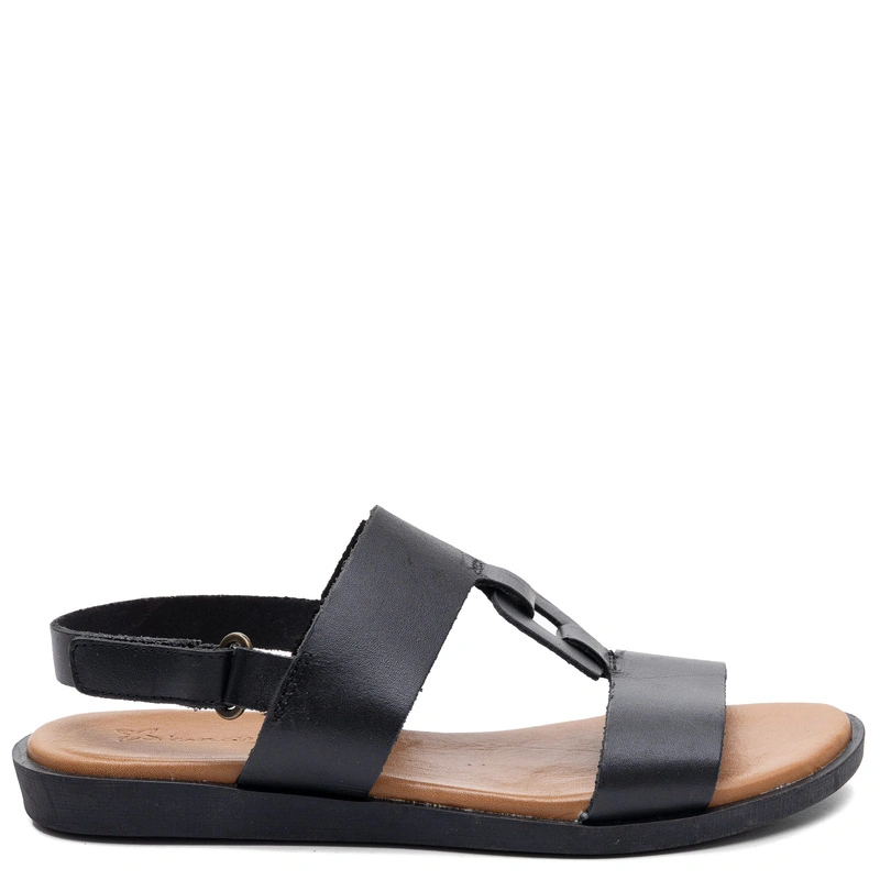 Maciejka Leather Flat Sandals Geometric Pattern Black E7403-01/00-1