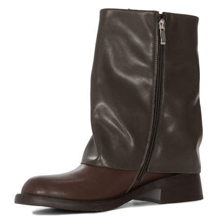 Maciejka Leather Ankle Boots Foldover Shaft Low Heel Green-Brown K7213-09/00-8