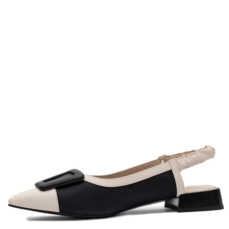 Maciejka Czółenka Slingback Skórzane Niski Obcas Czarno-Beżowe K7466-04/00-1